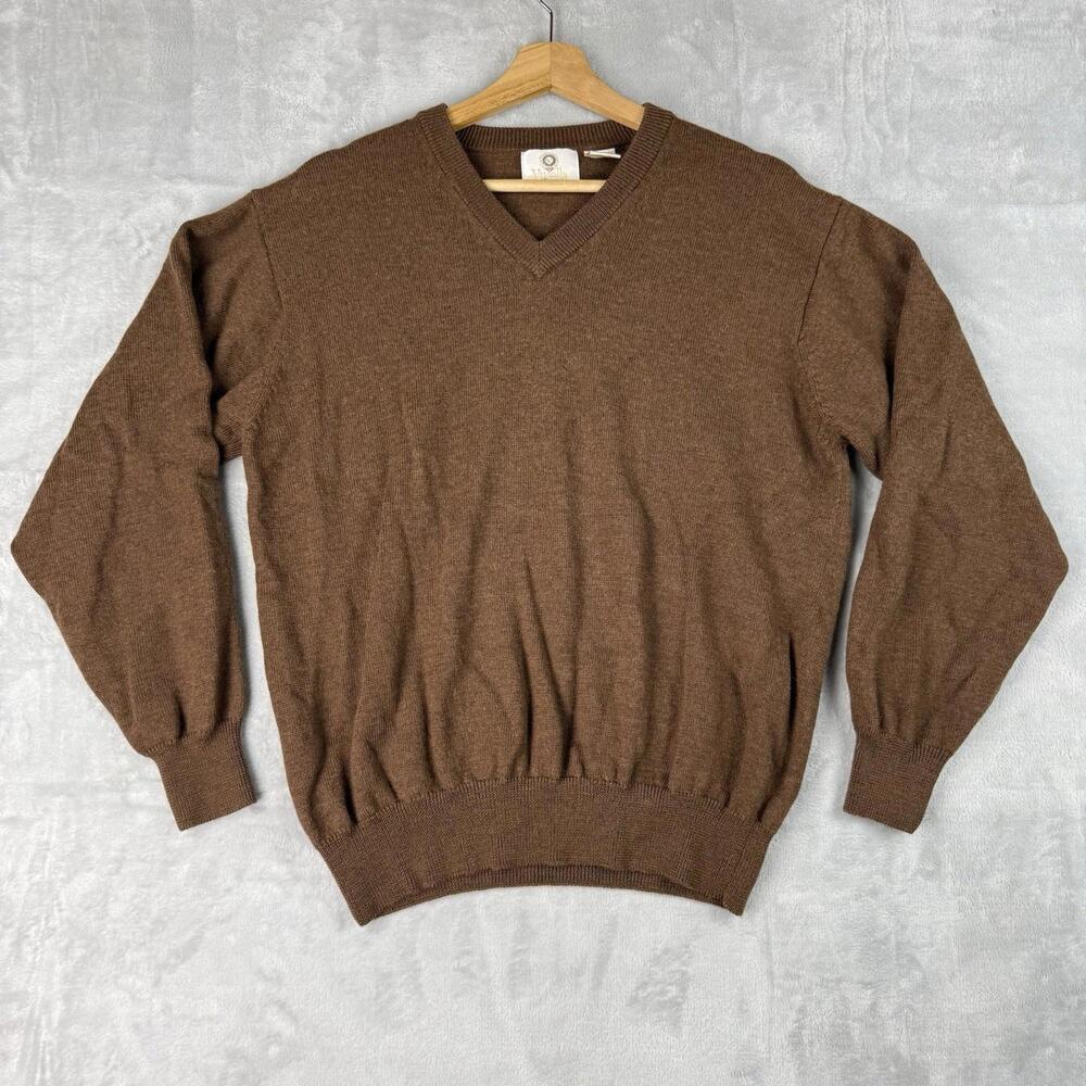 Viyella 100% Merino Wool V-Neck Sweater Brown Classic Knit Mens M Heritage VTG - Picture 6 of 9